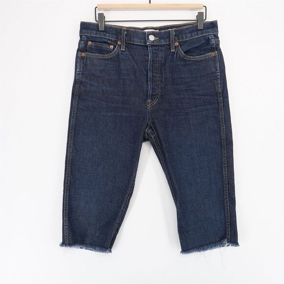 RE/DONE Originals Double Needle Cut Off Bermuda Short Womens 30 Blue Stretch USA - Picture 1 of 12